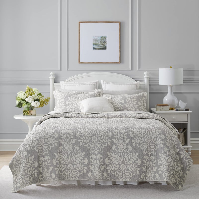 Laura Ashley - Twin Quilt Set, Reversible Cotton Bedding with Matching Sham, Home Decor for All Seasons (Rowland Grey, Twin) - Image 1